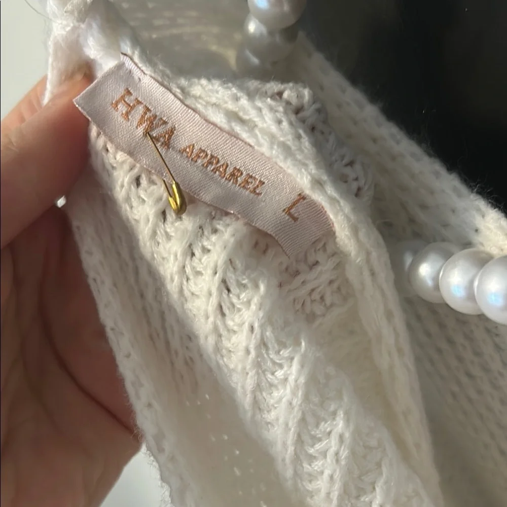 White V-Neck Knit Sweater with Relaxed Fit - Picture 3 of 3